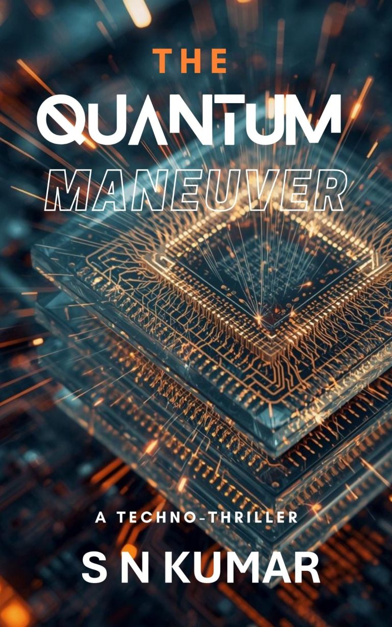 book cover showing artist's render of a quantum chip in action with lights coming out of it